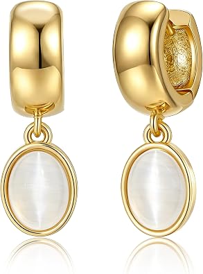 Trendy Gold Dangle Earrings for Women,14K Gold Plated Drop Earring Huggie Chunky hoop Earrings With Bezel-Set Statement Cubic Zirconia Charm Lightweight Hypoallergenic Jewelry Accessories Gifts for Women