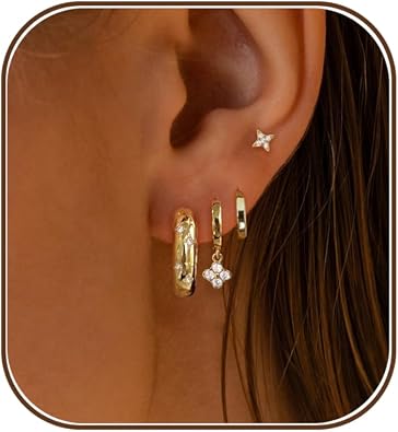 Earring Stacks for Women,Dainty 14k Gold Plated Chain Earrings Set Hypoallergenic Cute Small Huggie Hoop Earrings for Women Trendy Fashion Dangle Drop Earrings Summer Prom Jewelry Set