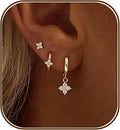 Earring Stacks for Women,Dainty 14k Gold Plated Chain Earrings Set Hypoallergenic Cute Small Huggie Hoop Earrings for Women Trendy Fashion Dangle Drop Earrings Summer Prom Jewelry Set