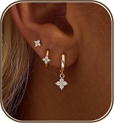 Earring Stacks for Women,Dainty 14k Gold Plated Chain Earrings Set Hypoallergenic Cute Small Huggie Hoop Earrings for Women Trendy Fashion Dangle Drop Earrings Summer Prom Jewelry Set