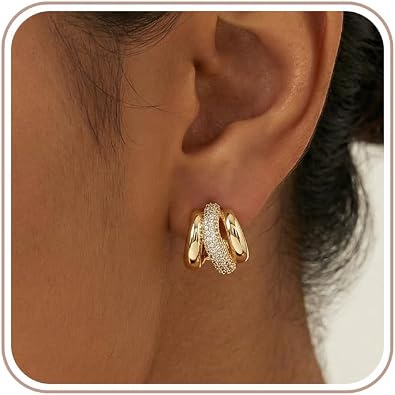 4 Pair Small Gold Hoop Earrings for Women Sensitive Ears - Hypoallergenic 14k Real Gold Plated Hoops Zirconia Cartilage Huggie Earrings Set Helix Piercing Earring Gold Jewelry for Women Gift