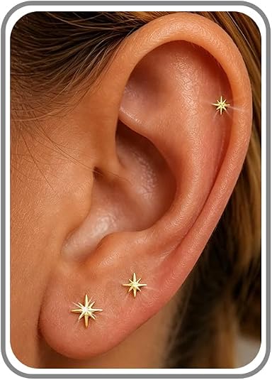 6PCS Flat Back Earrings for Women-Hypoallergenic 14K Gold/Silver Plated Cartilage Helix  Flatback Studs Jewelry Gifts